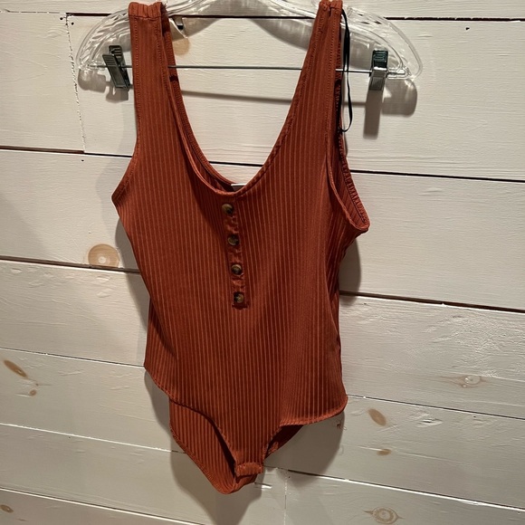 H&M Tops - H&M large Rust Orange Ribbed One Piece bodysuit, EUC, one piece, casual